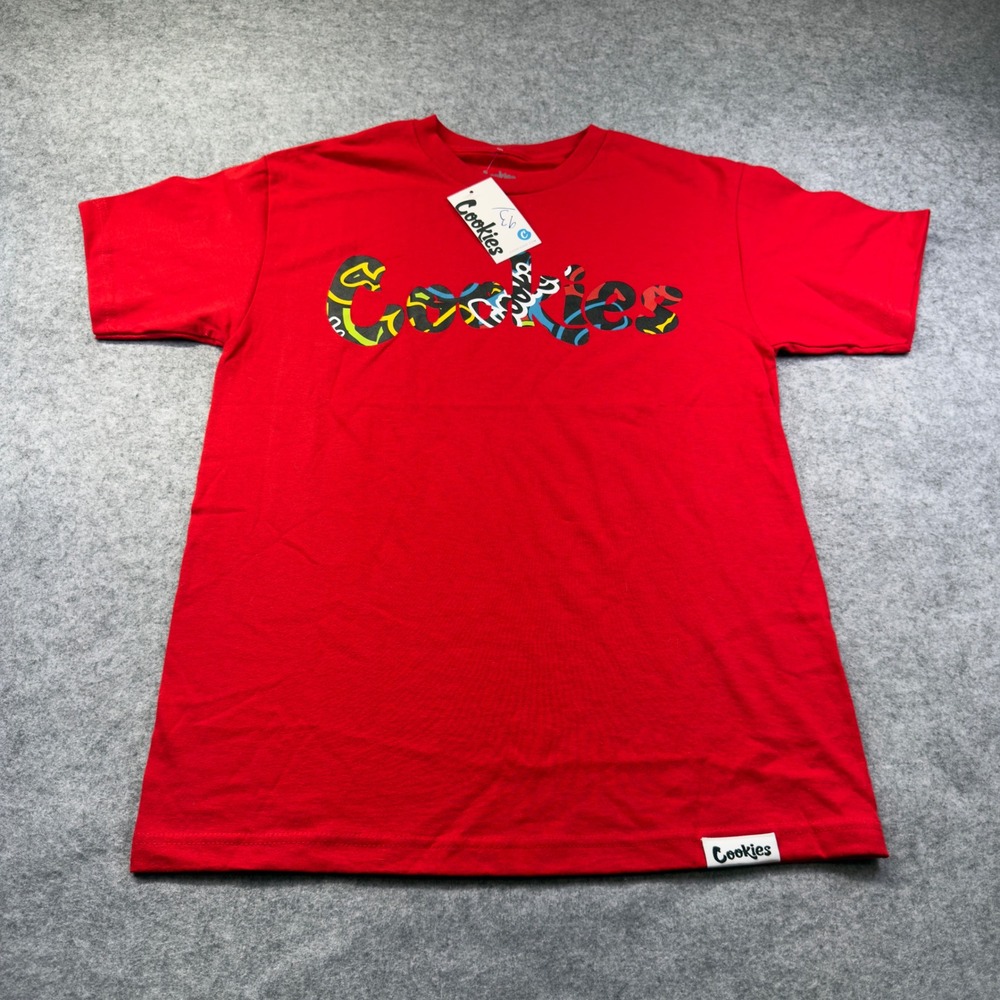 Cookies Graphic Tee Mens Medium Red New Multi-Color Pattern Logo T-Shirt